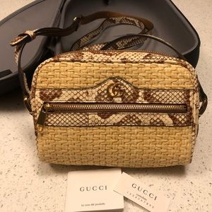 Gucci Beige Straw Ophidia Mini Bag